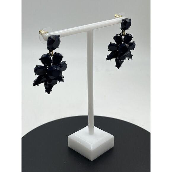 J. Crew Designer Blue Crystal Cut Stone Flower Shape Dangle Statement Earrings - Picture 4 of 14